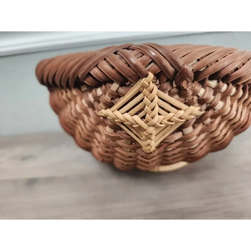 Handwoven Footed Oval Round Basket Natural Wicker Rustic Farmhouse Decor 12 Inch